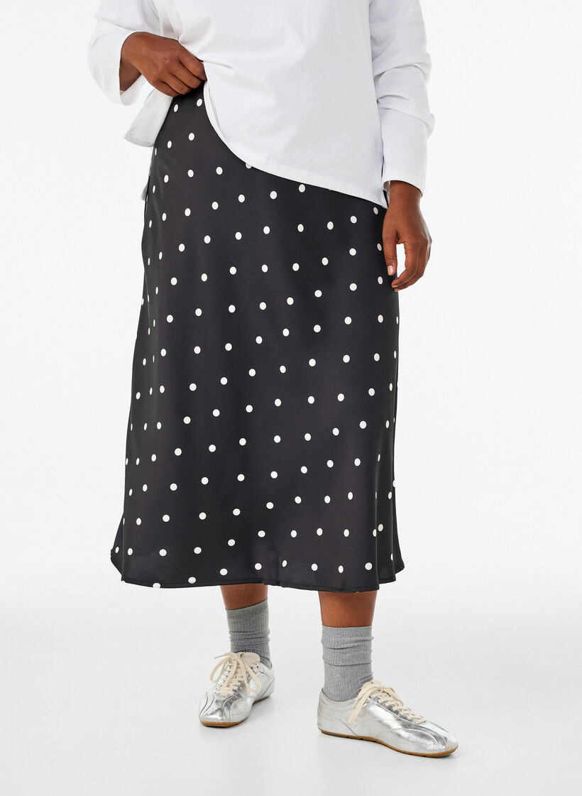 Satin midi skirt, Black, Model image number 2