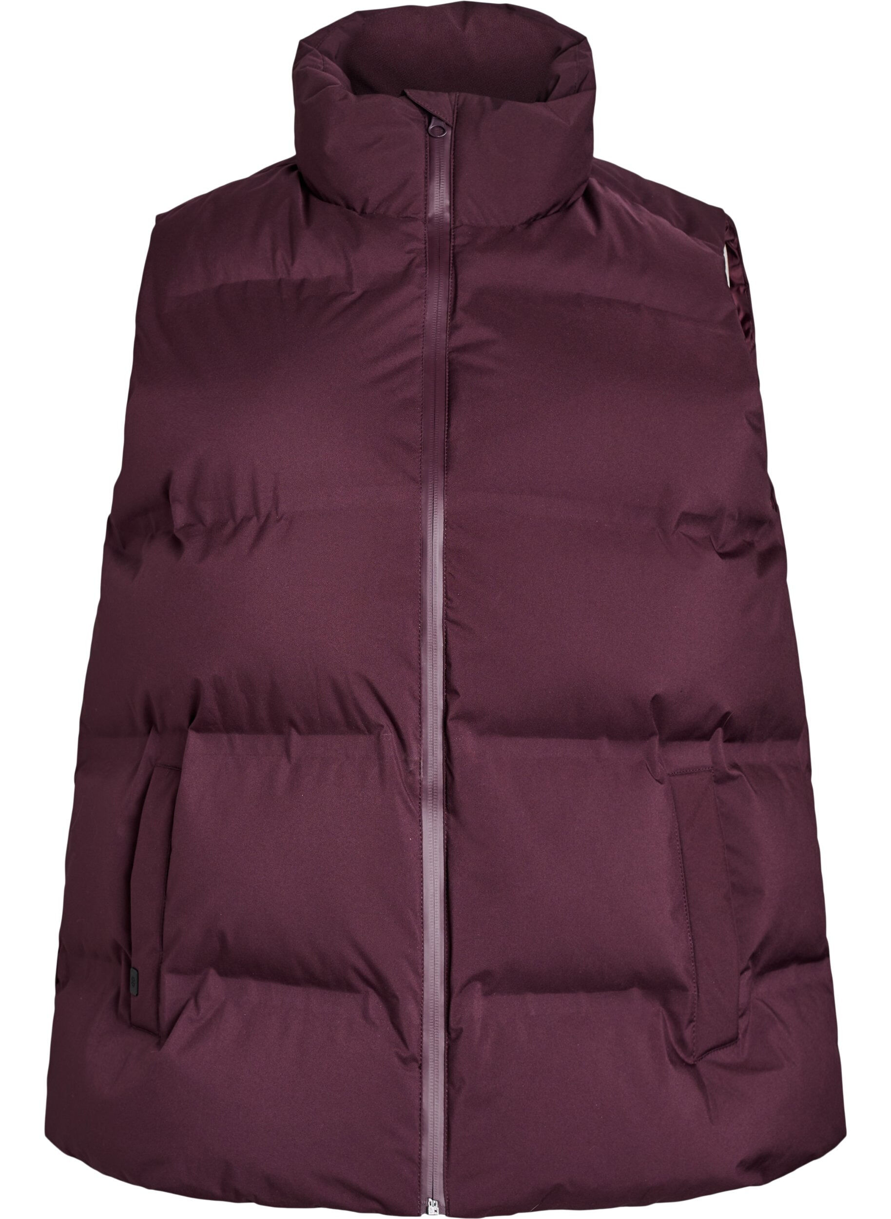 Zizzifashion Short puff vest with high collar, Dark Bordeaux, Packshot image number 0