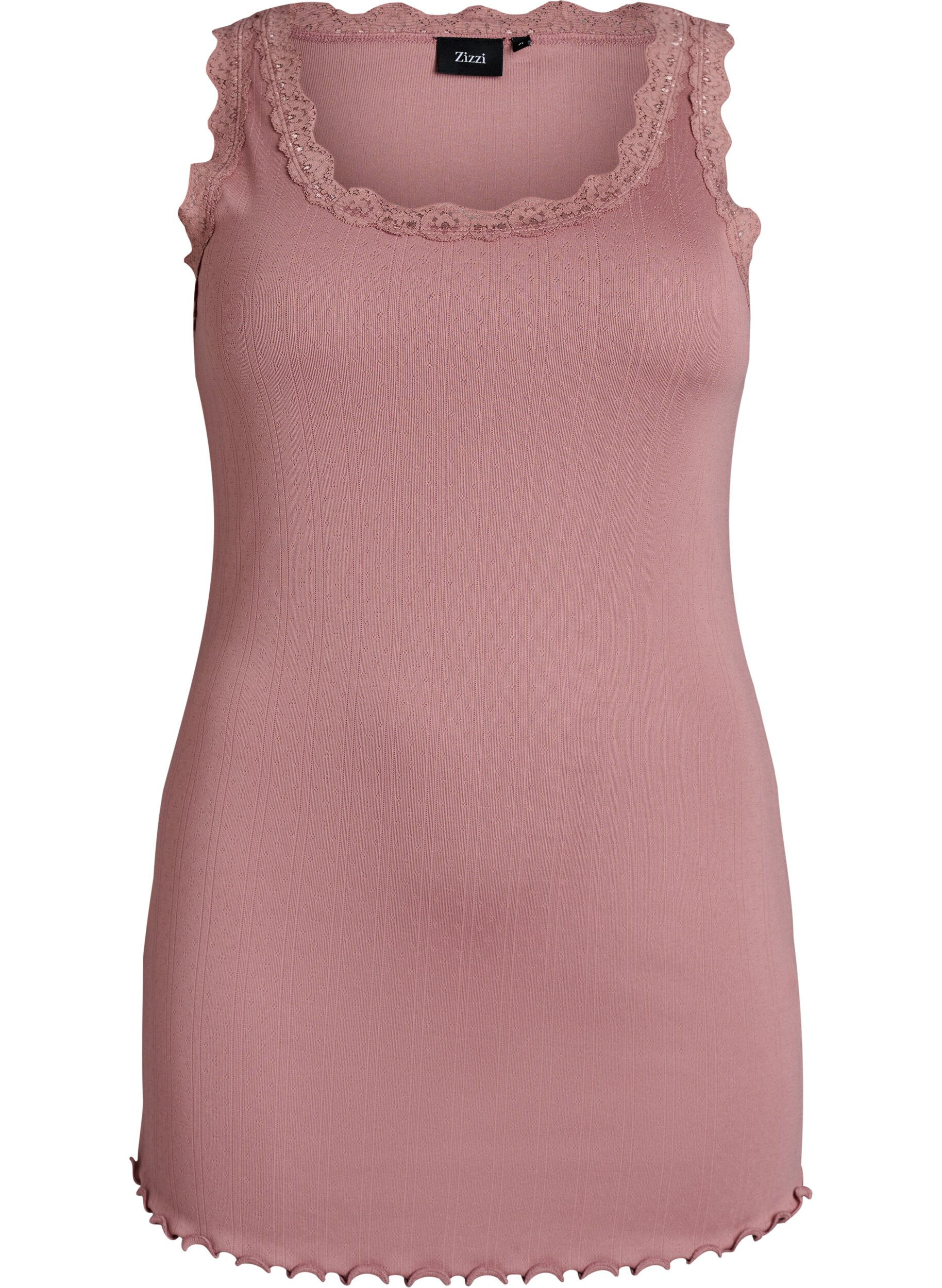 Zizzifashion Tank top with lace trim and eyelet embroidery, Rose, Packshot image number 0