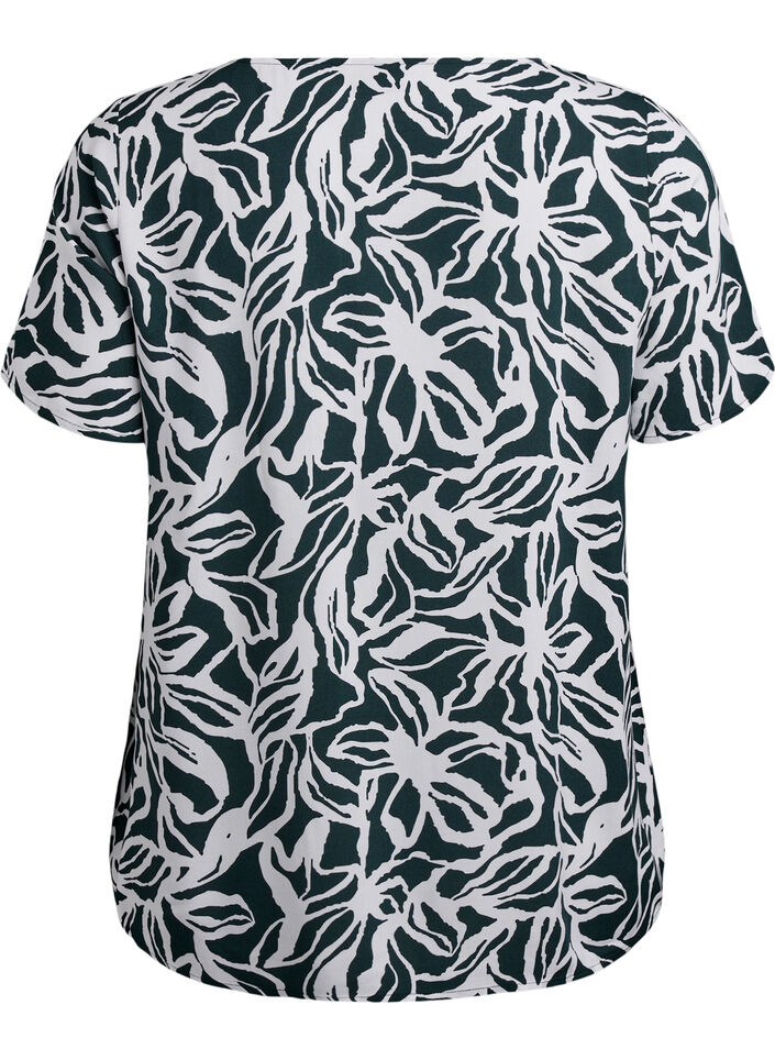 FLASH - Short sleeve viscose blouse with print, Green, Packshot image number 1