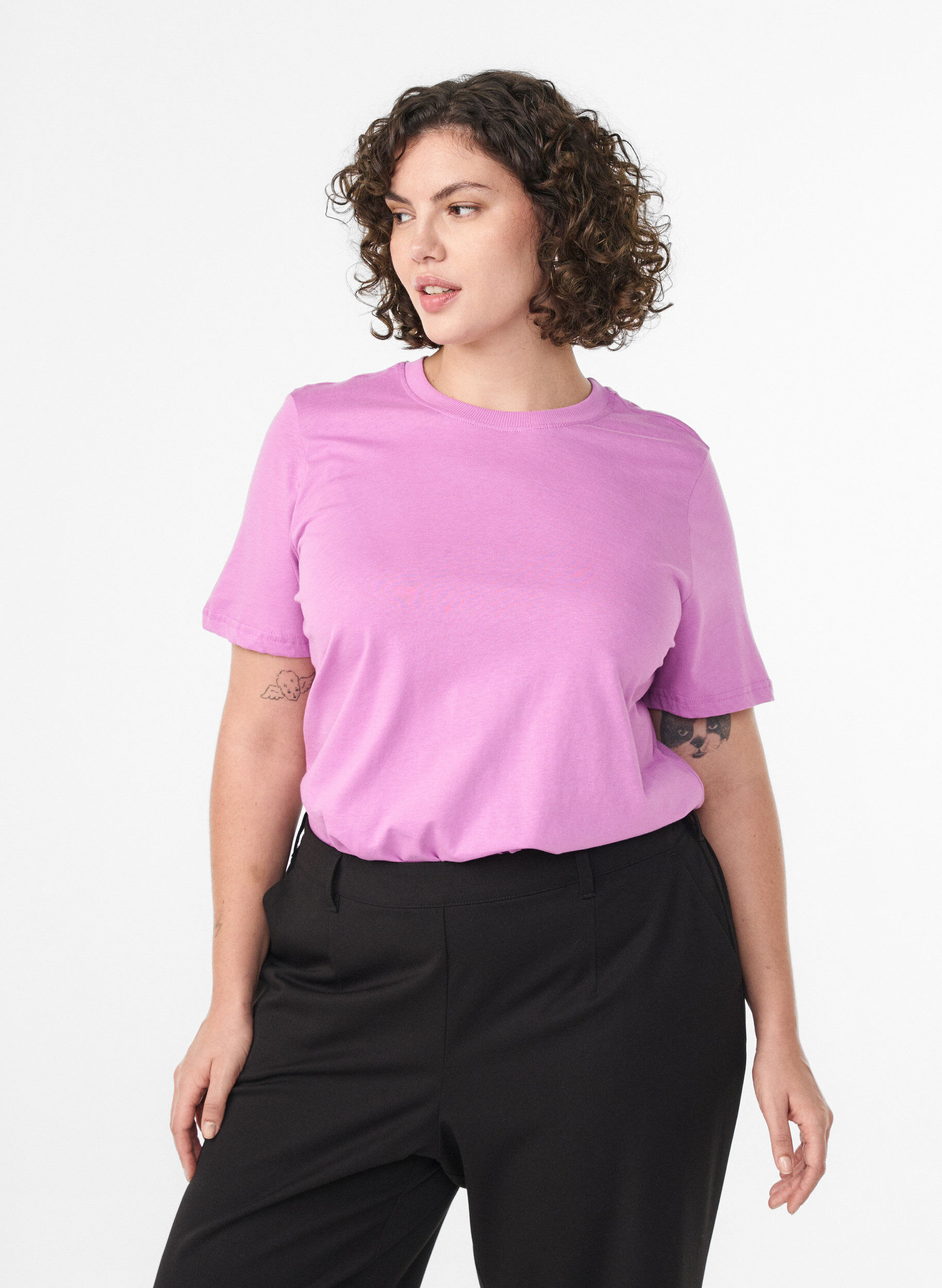 ZizzifashionBasic cotton T-shirt with round neck, Purple, Model image number 0