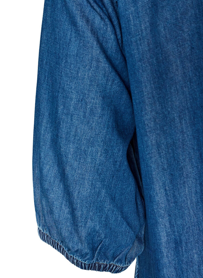 Denim maxi dress with frilled tiers, Blue, Packshot image number 3