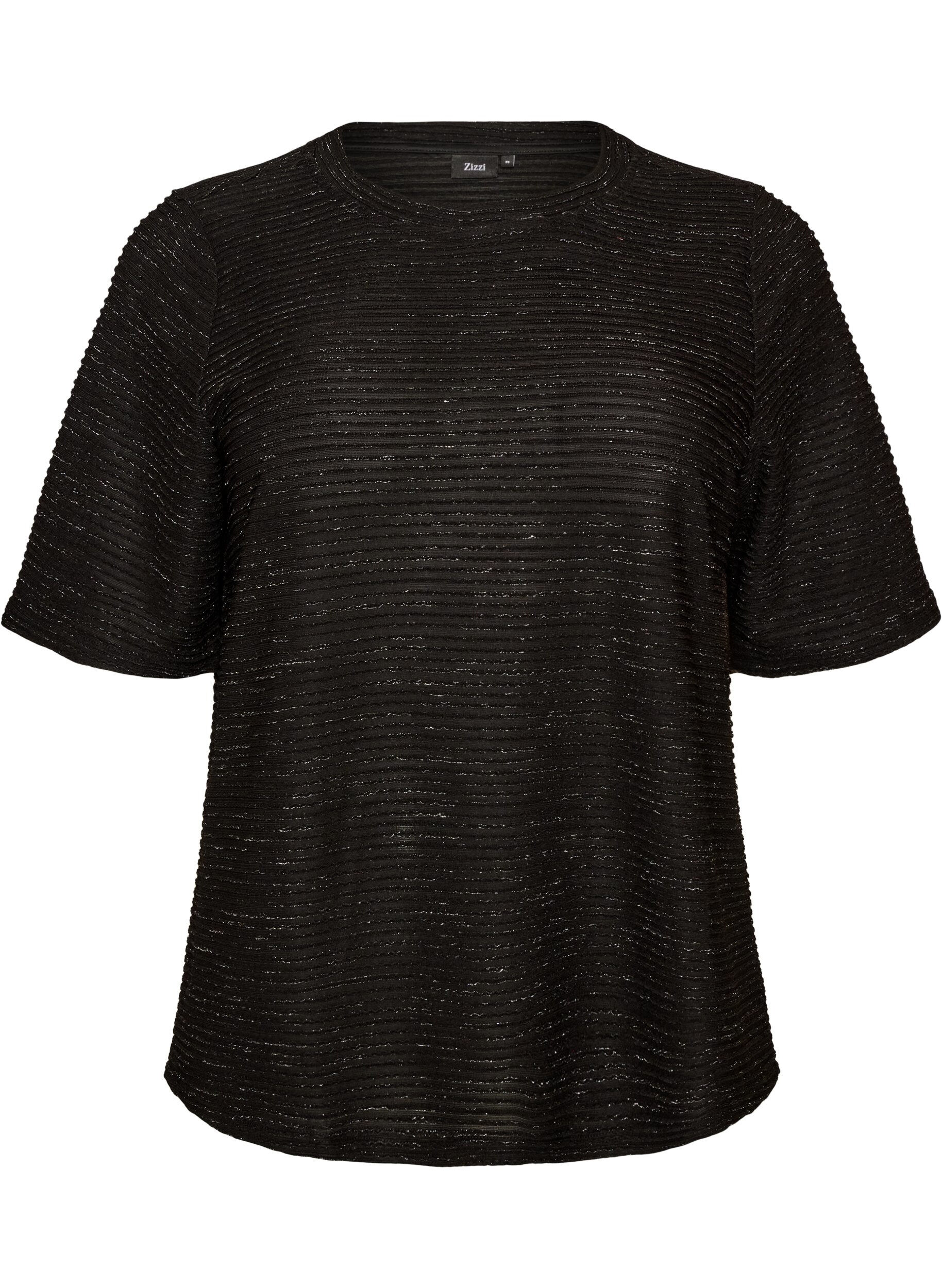 ZizzifashionBlouse with texture and glitter, Black, Packshot image number 0