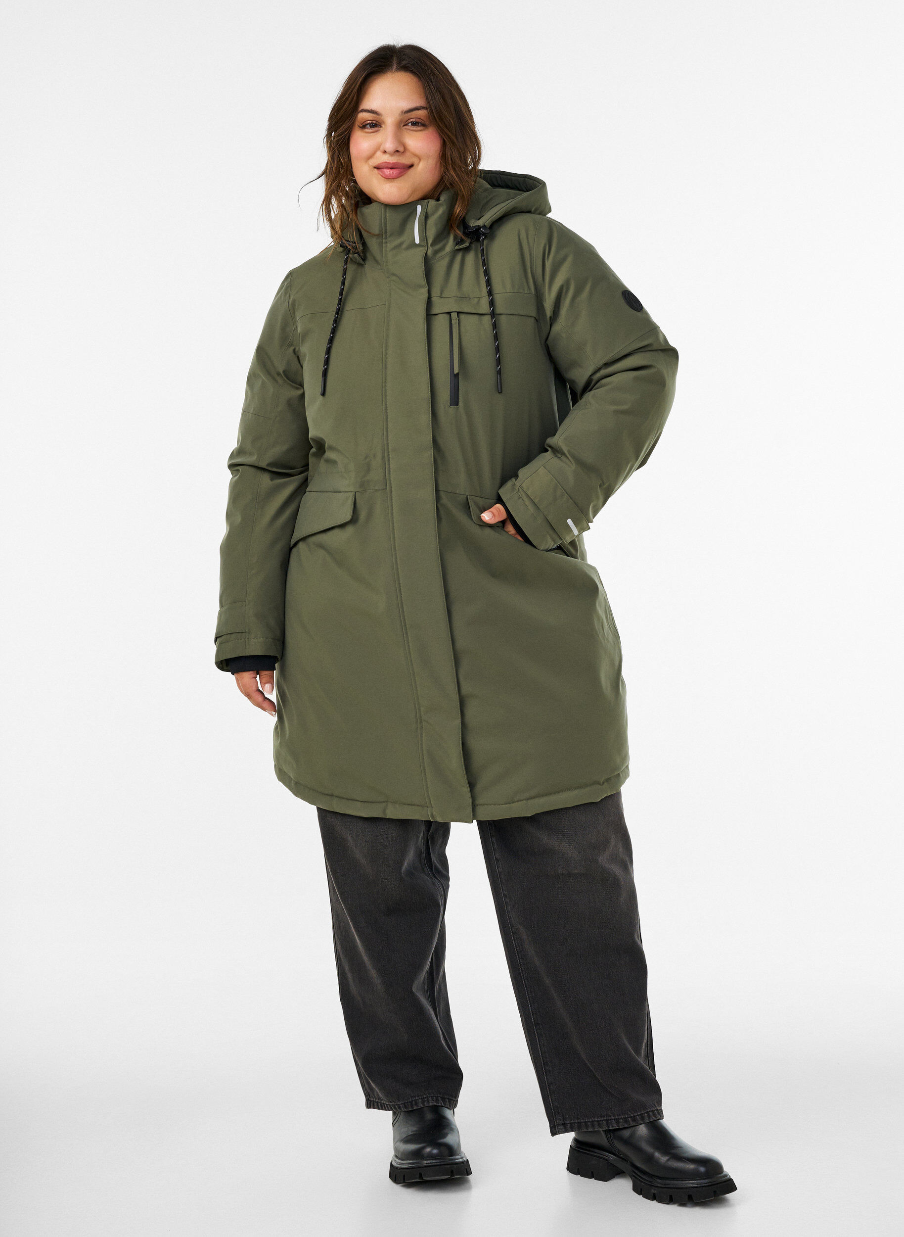 ZizzifashionWater-repellent parka with a hood and functional details, Green, Model image number 1