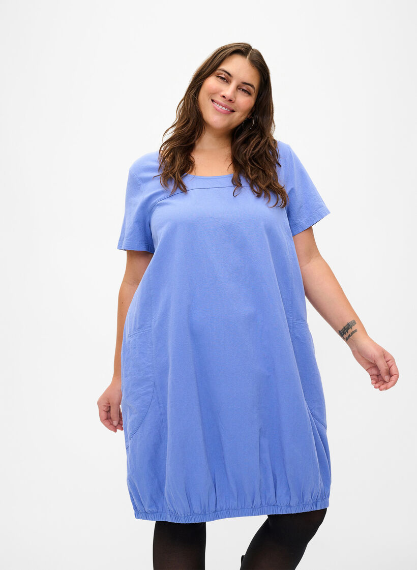Short sleeve cotton dress, Blue, Model image number 0