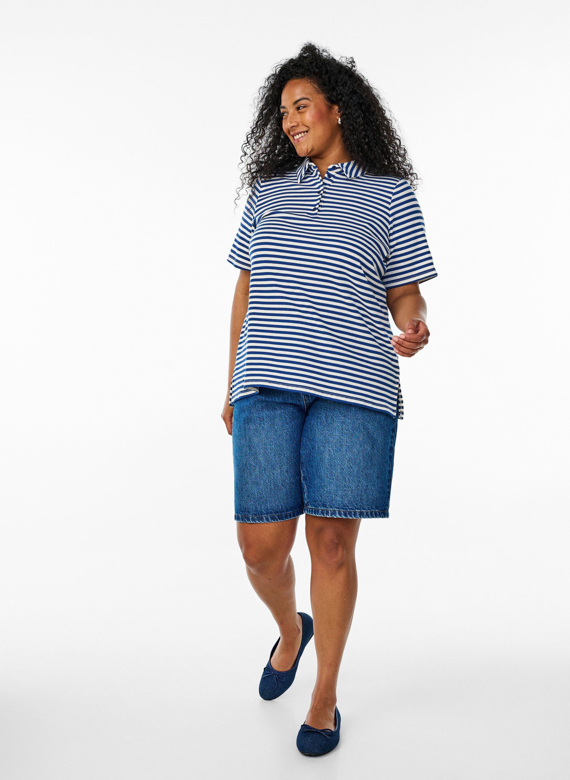 Zizzifashion Short sleeve polo shirt with stripes, Blue, Model image number 1