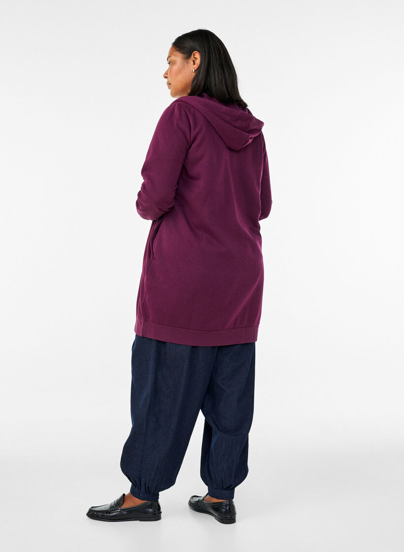 Long hoodie with zip and pockets, Purple, Model image number 2