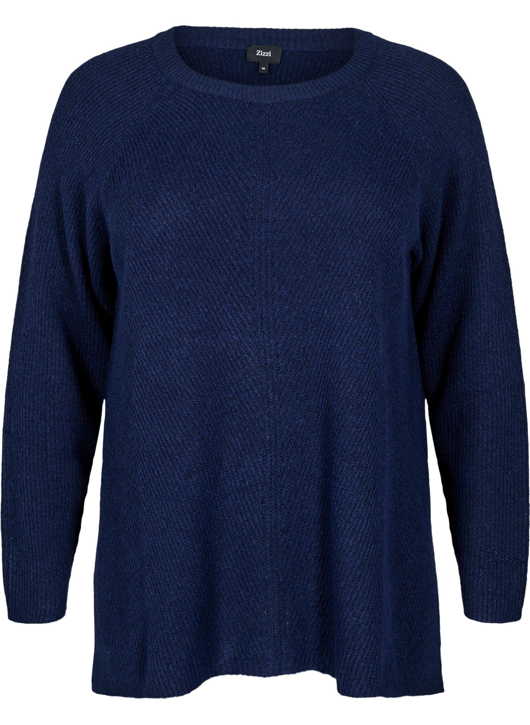 Zizzifashion Knitted blouse with round neck, Naval Academy Mel., Packshot image number 0