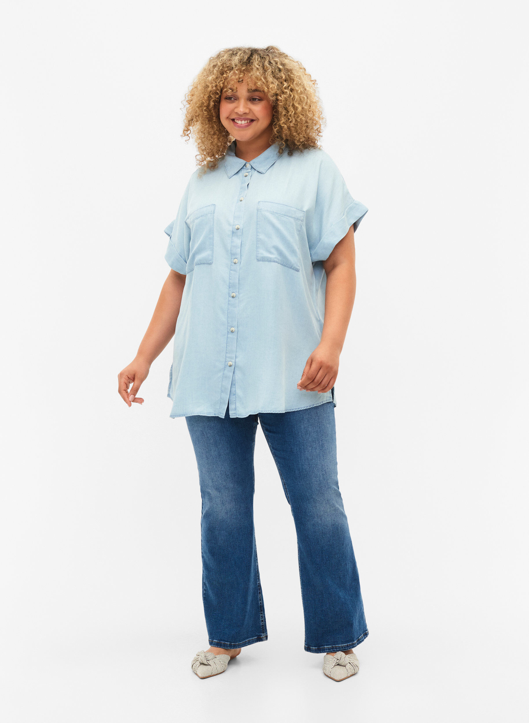 Zizzifashion Short-sleeved shirt in lyocell (TENCEL&trade;), Light blue denim, Model image number 2