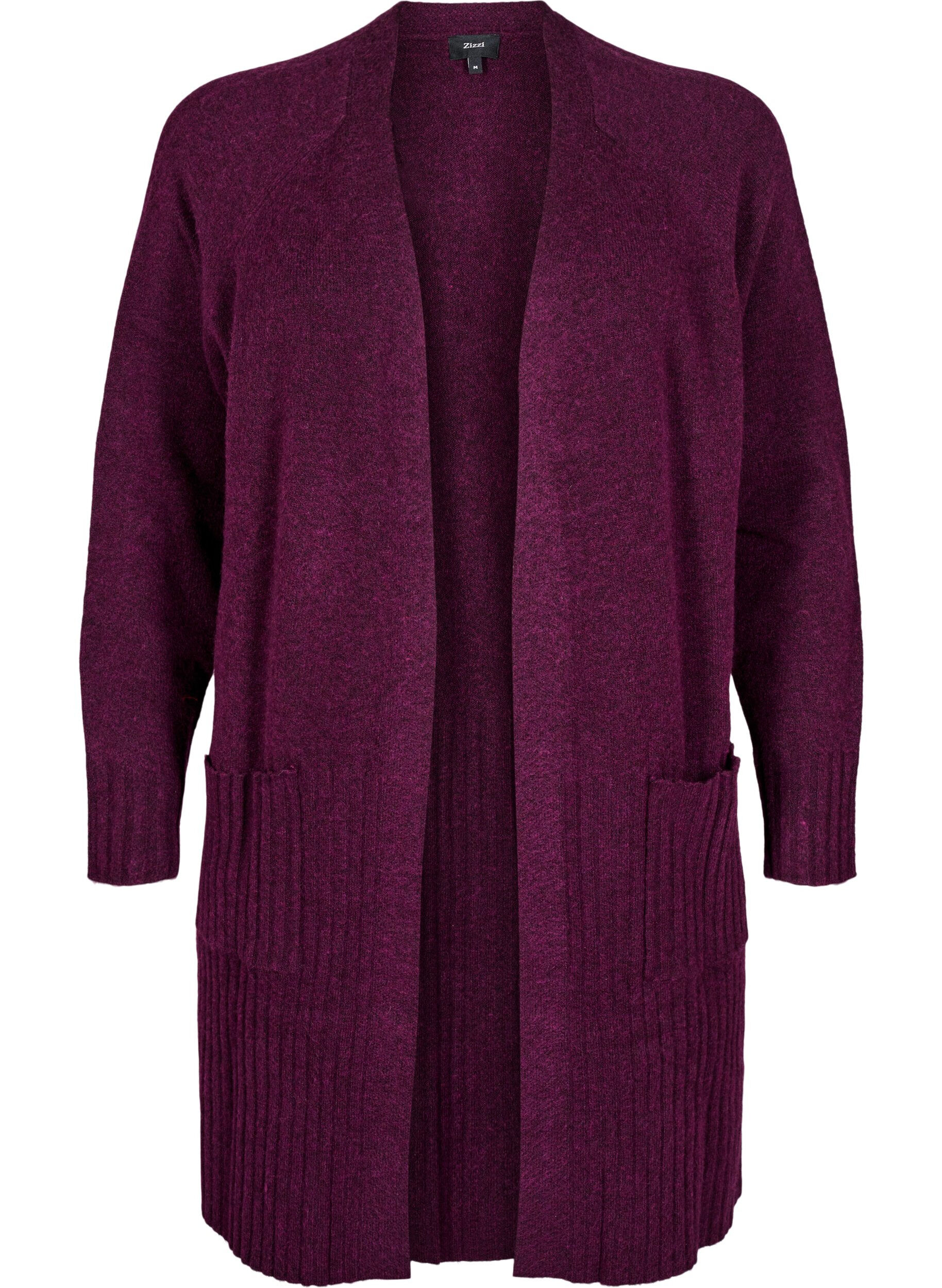 Zizzifashion Long cardigan with pockets, Potent Purple Mel., Packshot image number 0