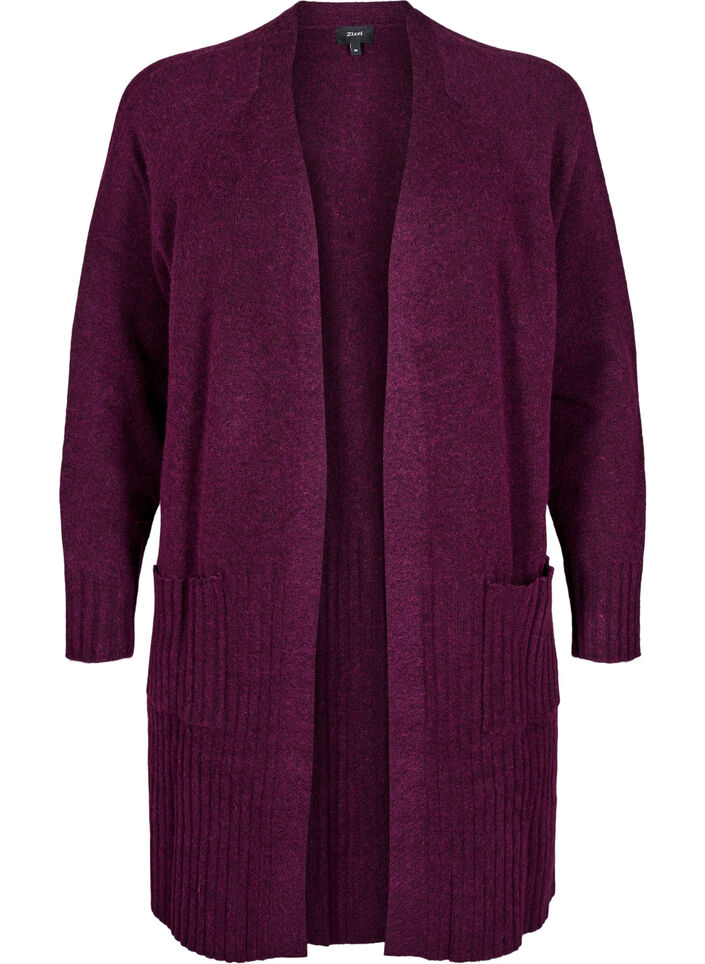 Long cardigan with pockets, Potent Purple Mel., Packshot image number 0