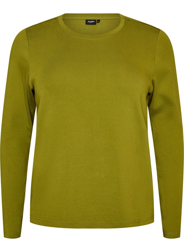 Long-sleeved basic T-shirt with a round neck, Green, Packshot image number 0