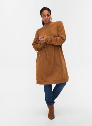 Sweatshirt dress with pockets and ruched sleeves, Rubber, Model image number 3