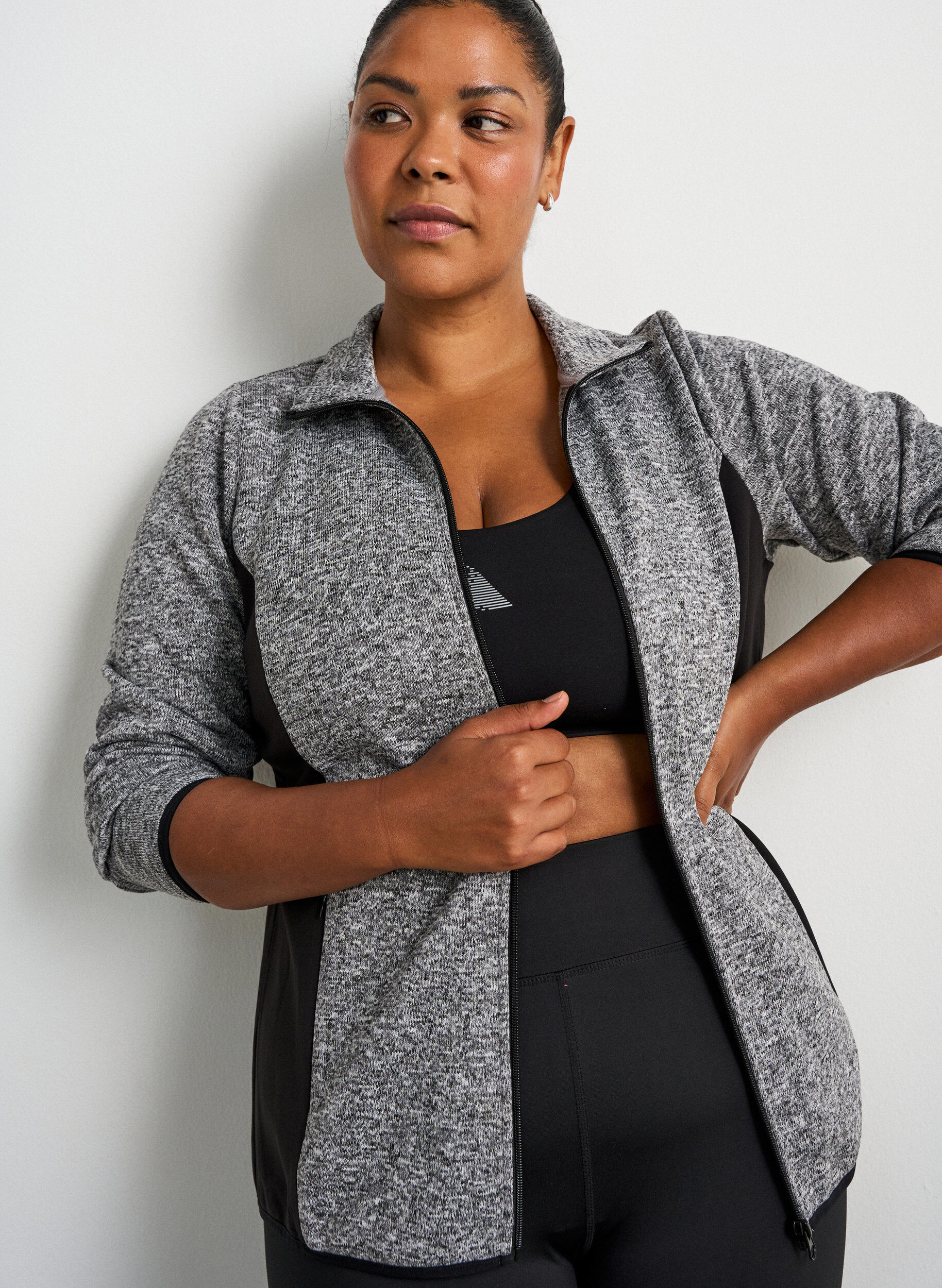 ZizzifashionTraining cardigan with contrast panels and a high collar, Dark Grey, Model image number 0
