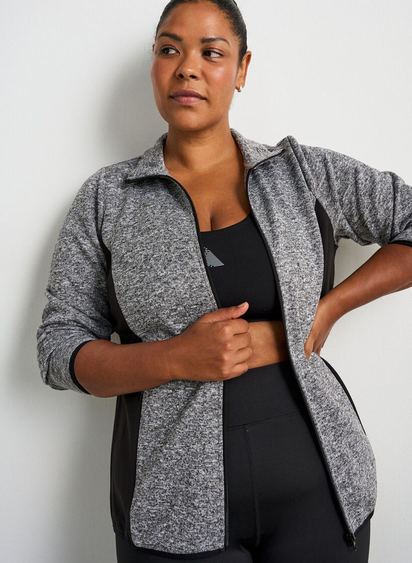 Training cardigan with contrast panels and a high collar, Dark Grey, Model image number 0