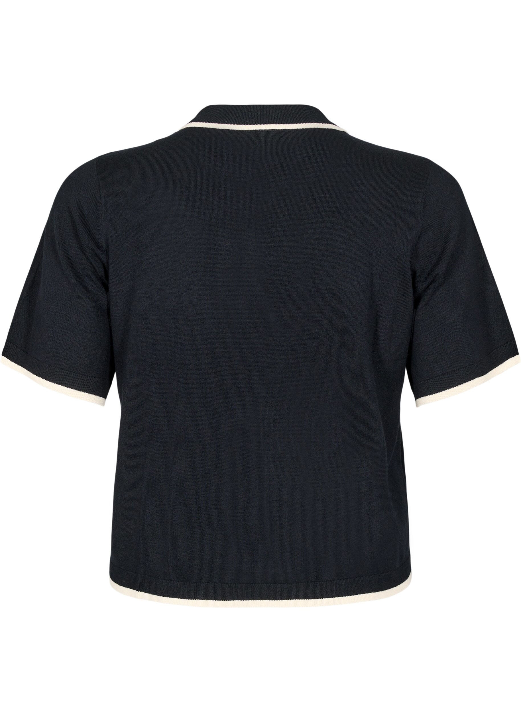 Zizzifashion Fine-knit polo shirt with contrast trim, Black, Packshot image number 1