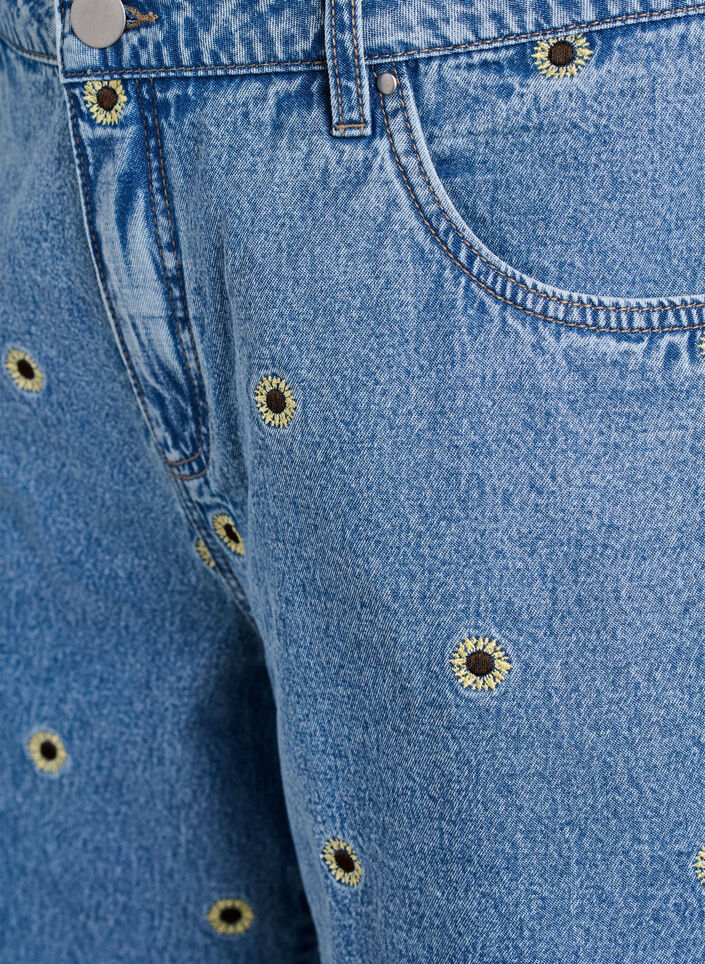 Denim shorts with embroidered flowers, Light Blue, Packshot image number 2