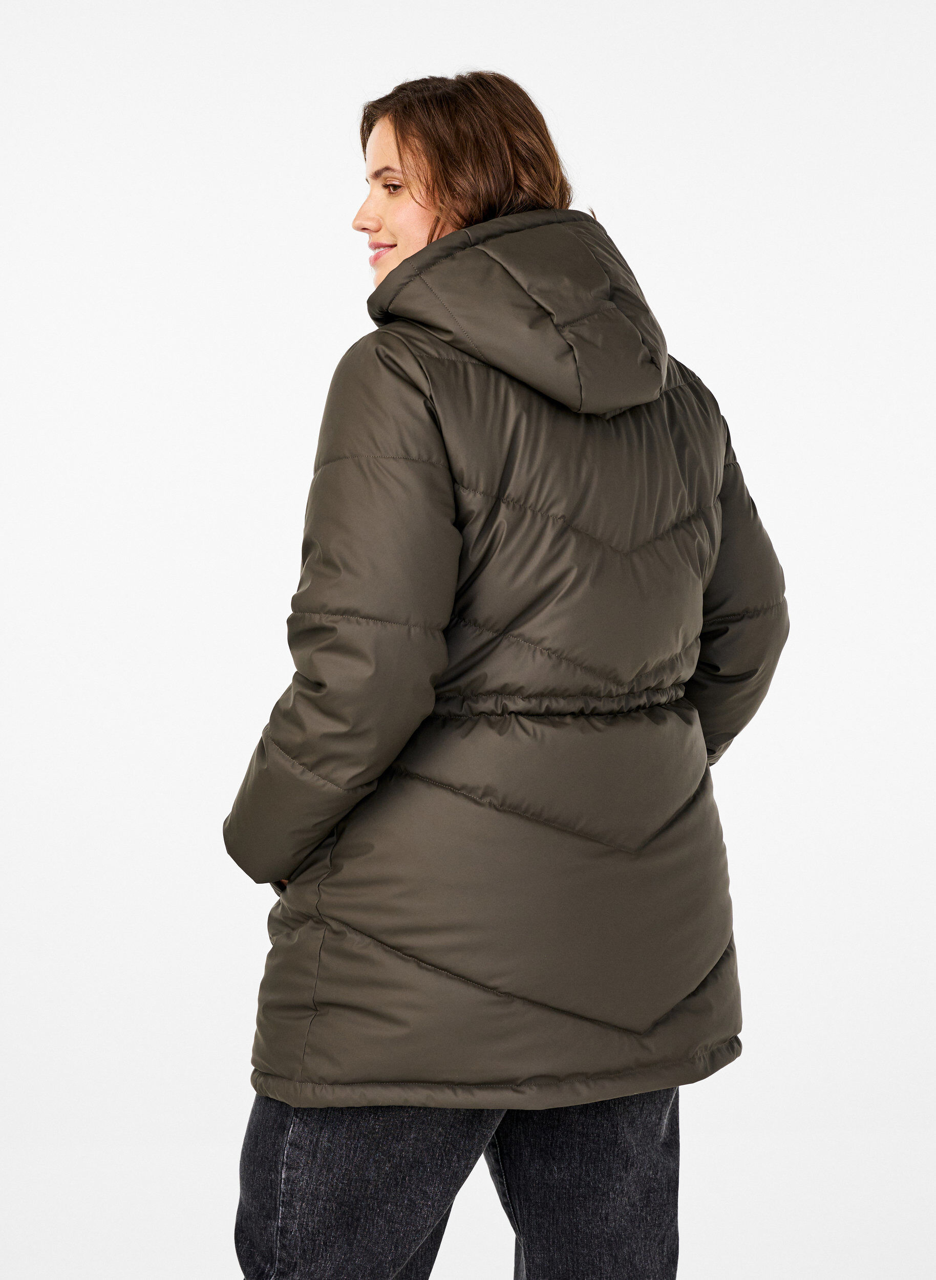 Zizzifashion Water-repellent puffer jacket with hood, Brown, Model image number 2