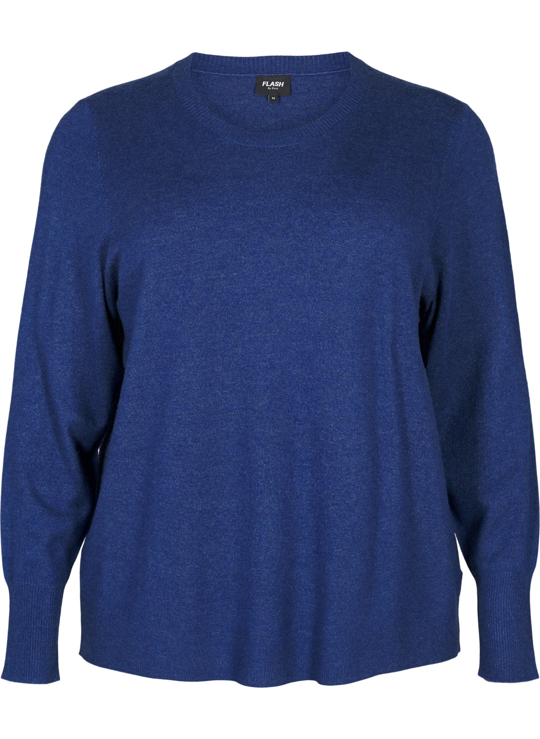 Zizzifashion Knitted blouse with a round neck, Blue, Packshot image number 0
