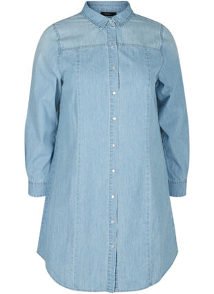 Long denim shirt in cotton, Light blue denim, Packshot image number 0
