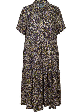 Short-sleeve viscose midi dress, Black W. Flower, Packshot image number 0