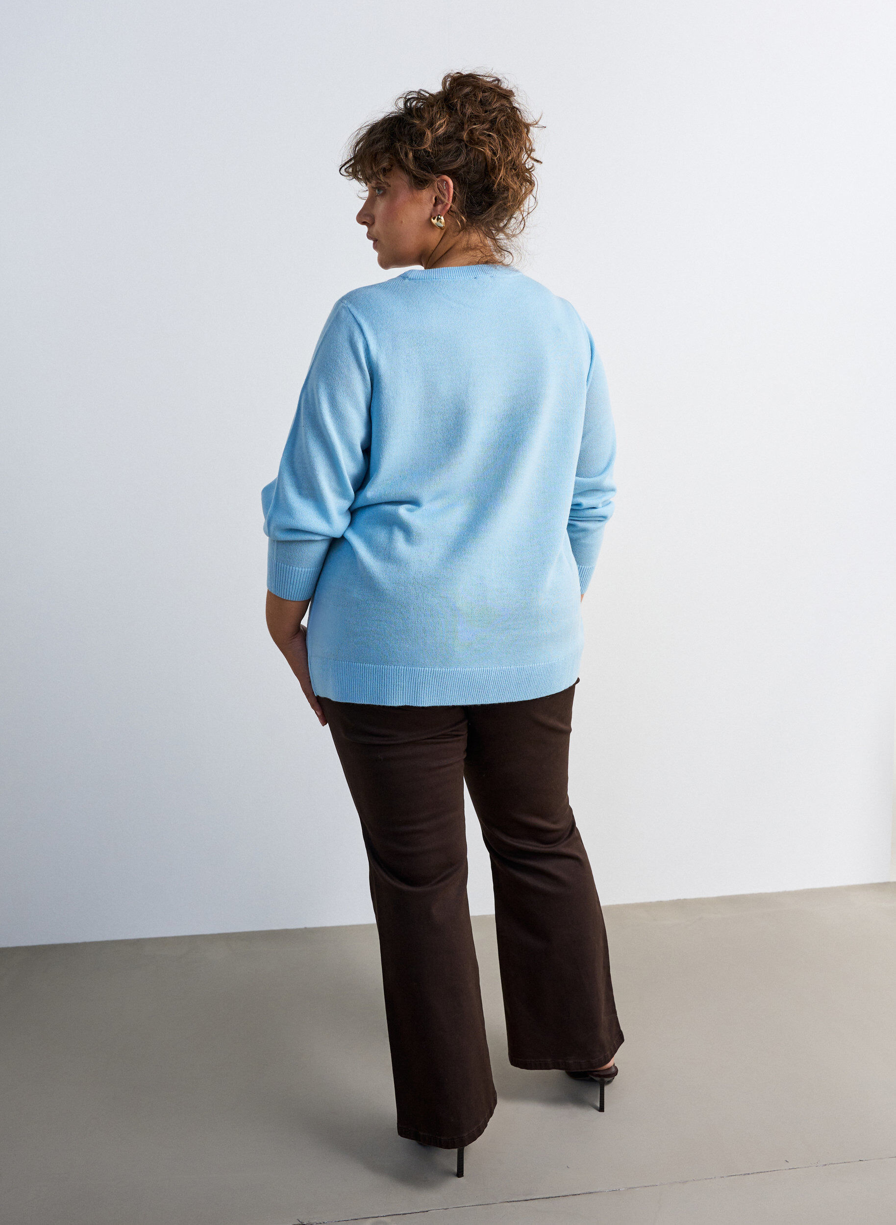 ZizzifashionKnitted blouse with a Christmas motif, Light Blue, Model image number 2