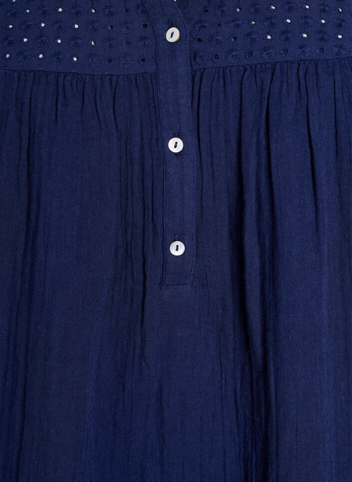 Blouse in cotton muslin with broderie anglaise, Blue, Packshot image number 2