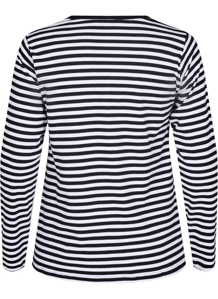 Striped blouse with long sleeves, Black, Packshot image number 1