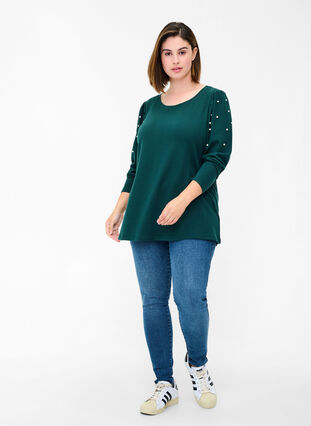 Long sleeve blouse with pearls, Ponderosa Pine, Model image number 3