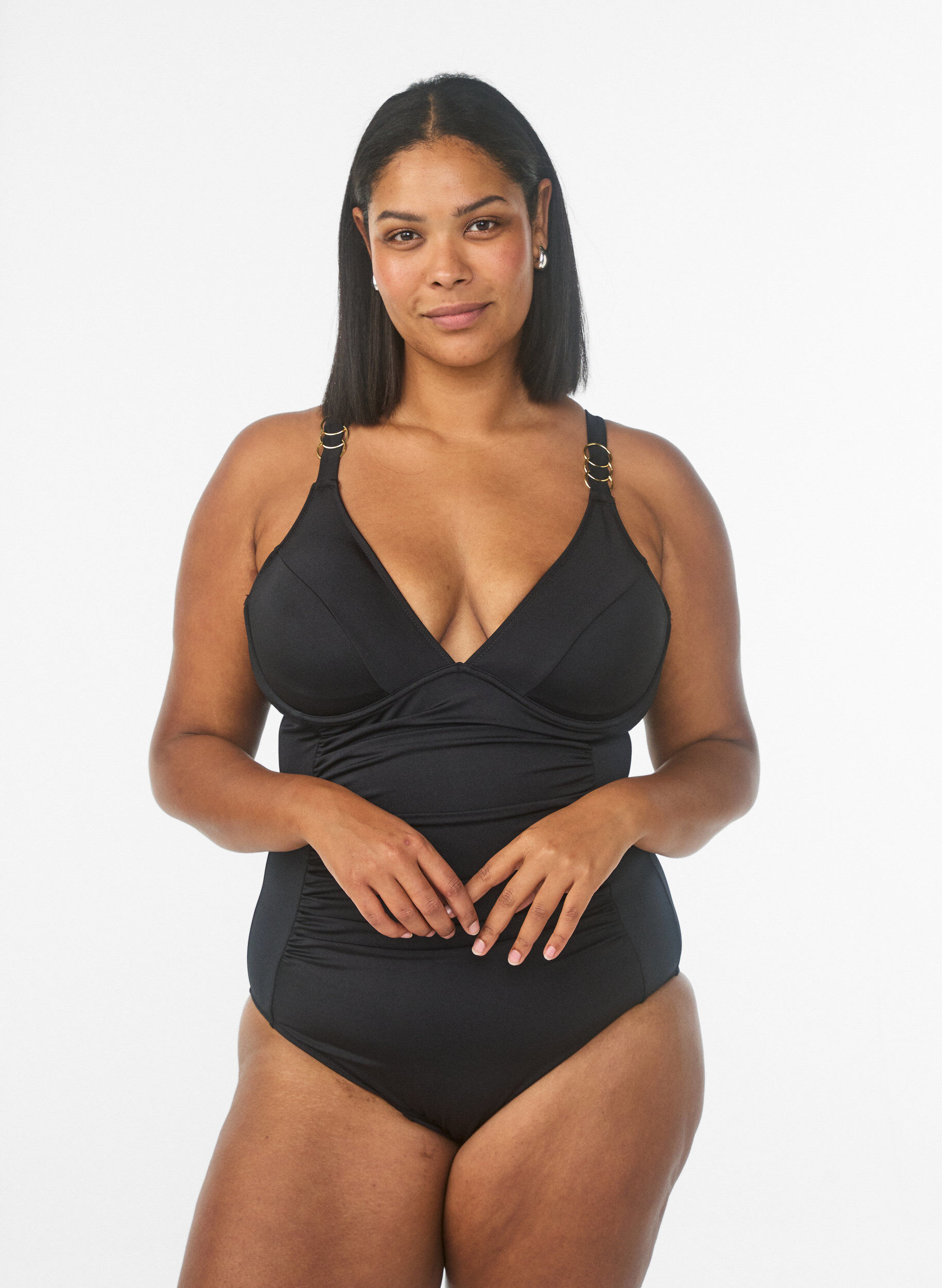 Zizzifashion Swimsuit with V-neck and ring detail, Black, Model image number 0