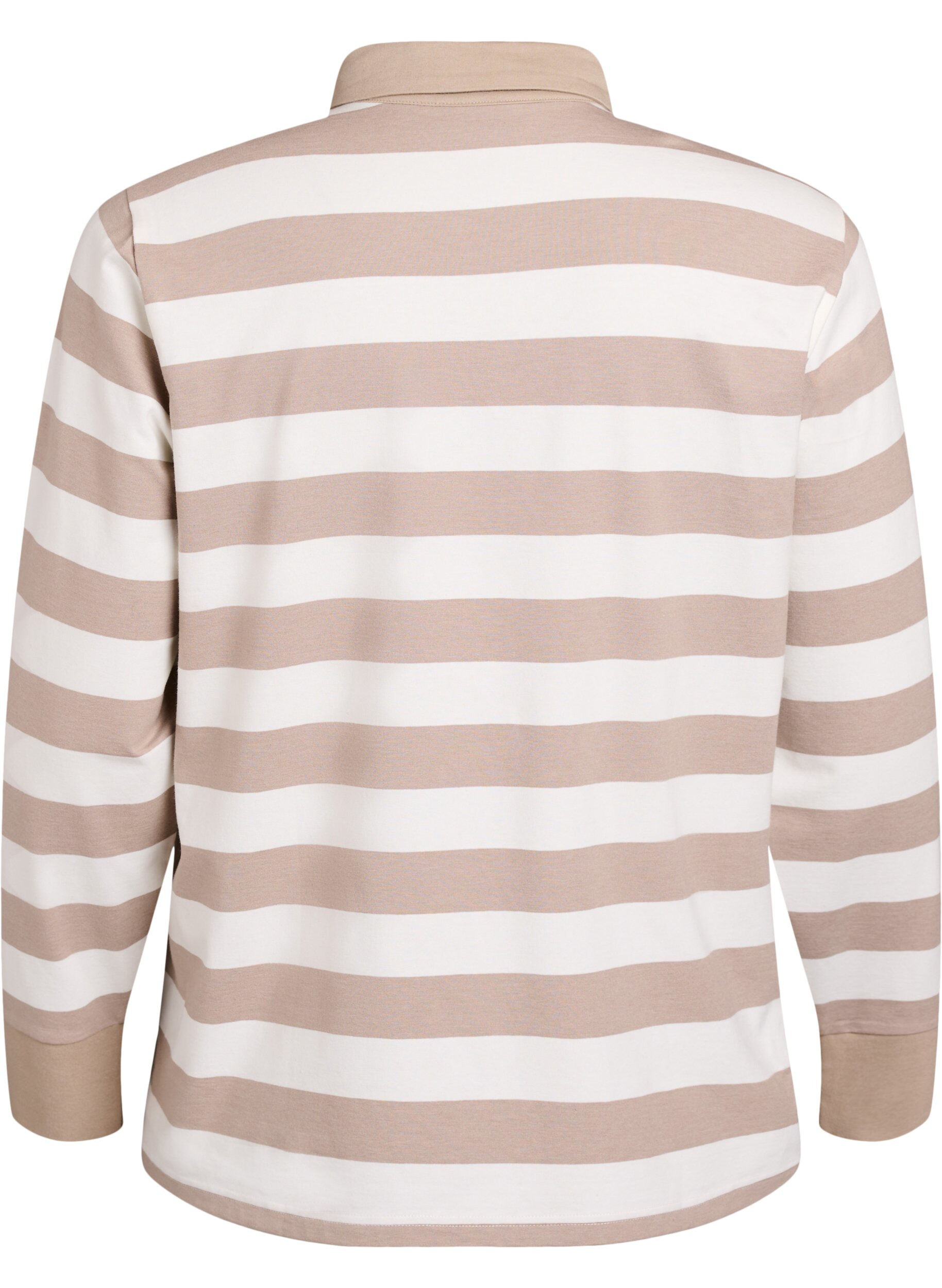 Zizzifashion Long-sleeved polo shirt with stripes, Beige, Packshot image number 1