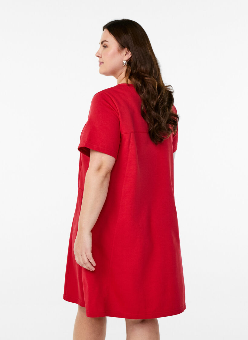 Jersey dress with short sleeves and pockets, Red, Model image number 1