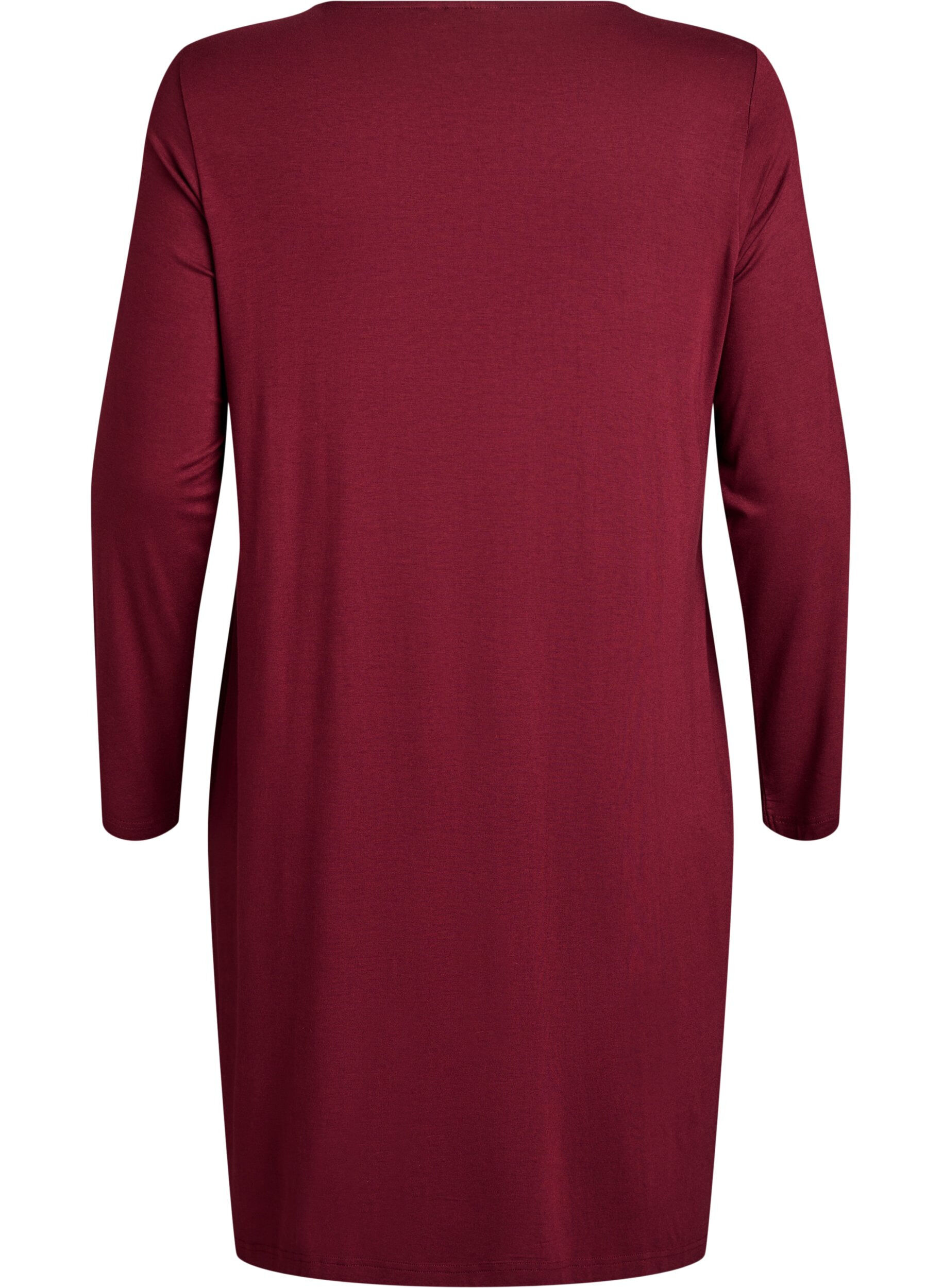 Zizzifashion Long-sleeved nightgown with lace insert and v-neck, Red, Packshot image number 1
