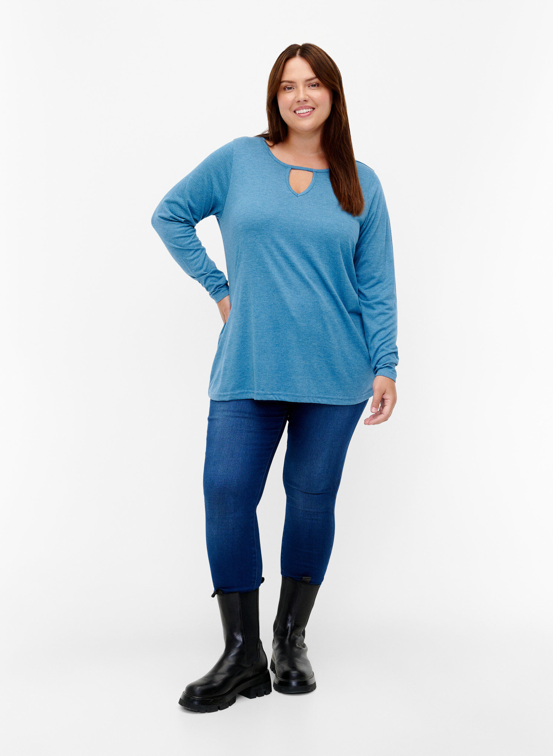 Zizzifashion Melange blouse with long sleeves, Legion Blue Mel., Model image number 2