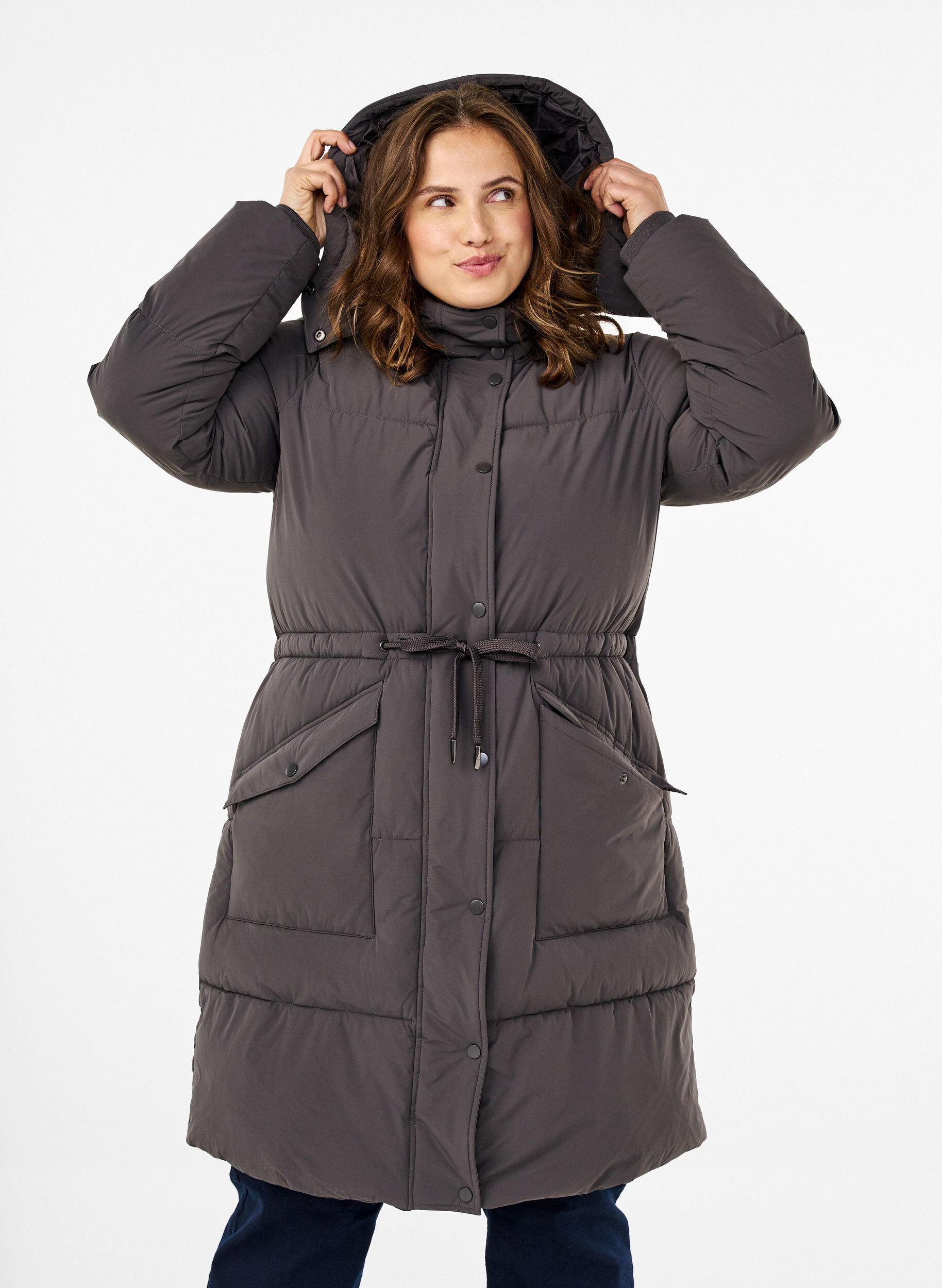 Puffer coat with adjustable waist, Grey, Model