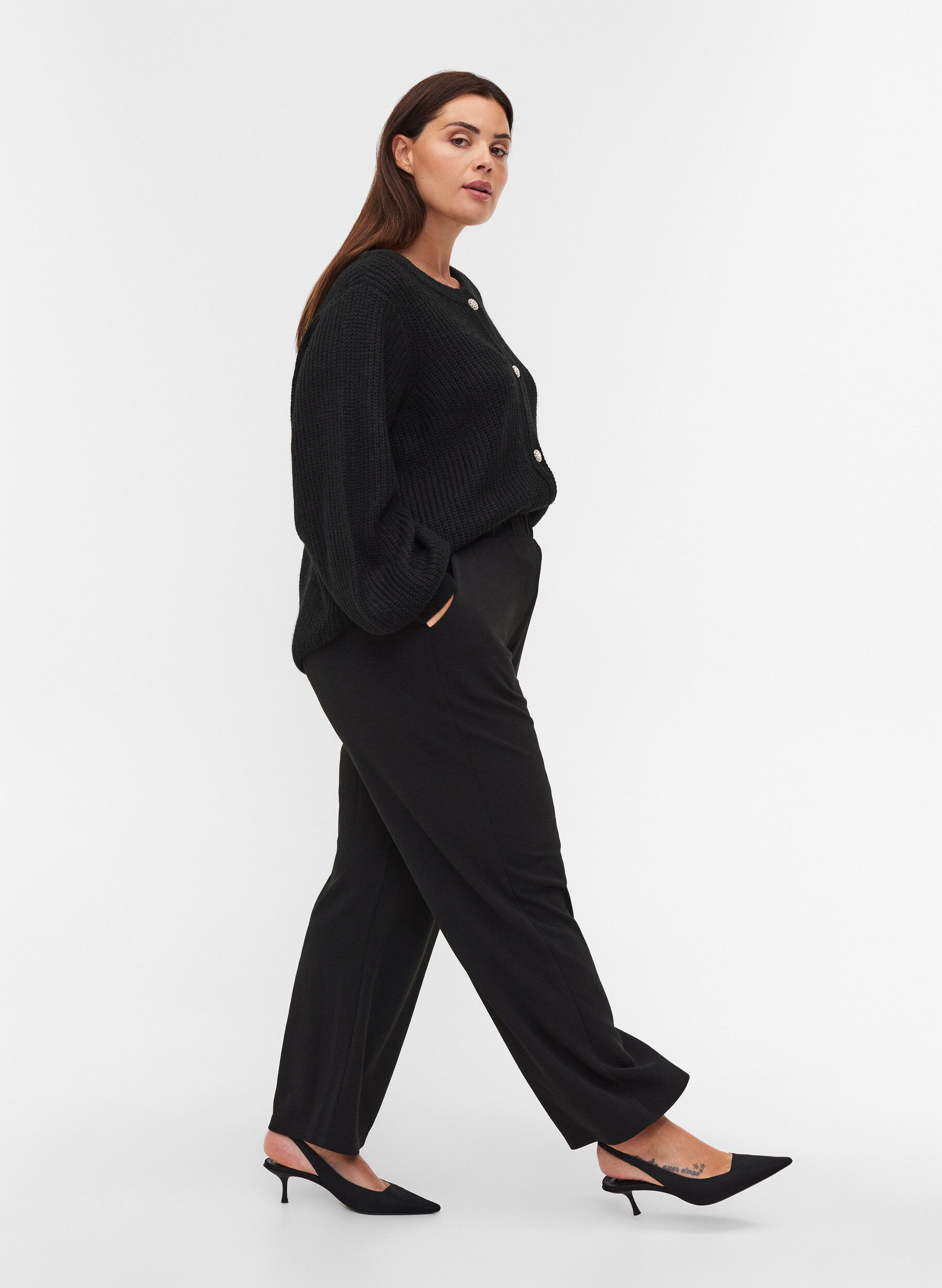 Zizzifashion Loose trousers with pockets, Black, Model image number 4
