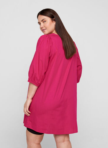 Cotton tunic with 2/4-length sleeves, Pink Peacock, Model image number 1