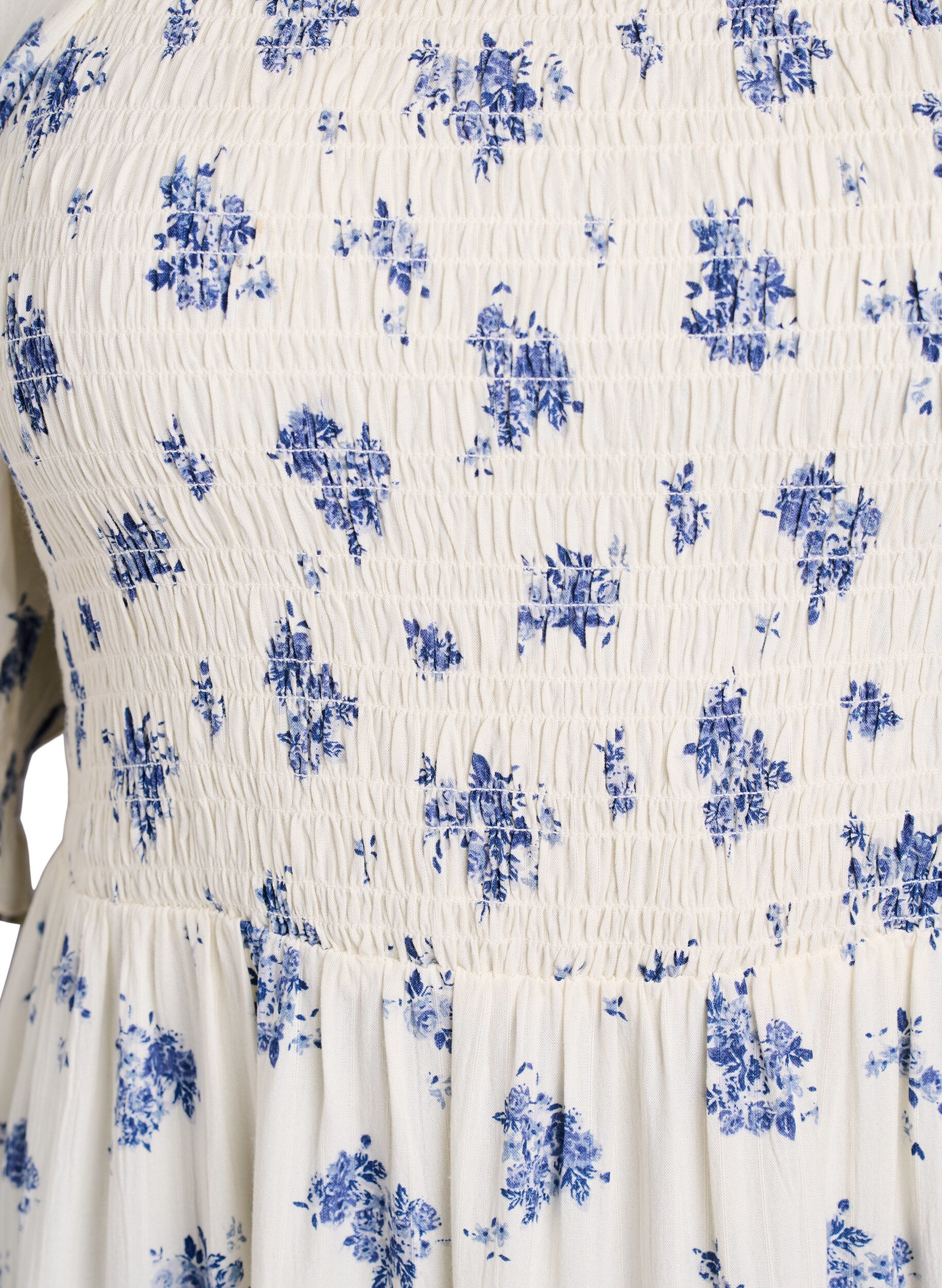 ZizzifashionFloral viscose midi dress with smock, White, Packshot image number 2