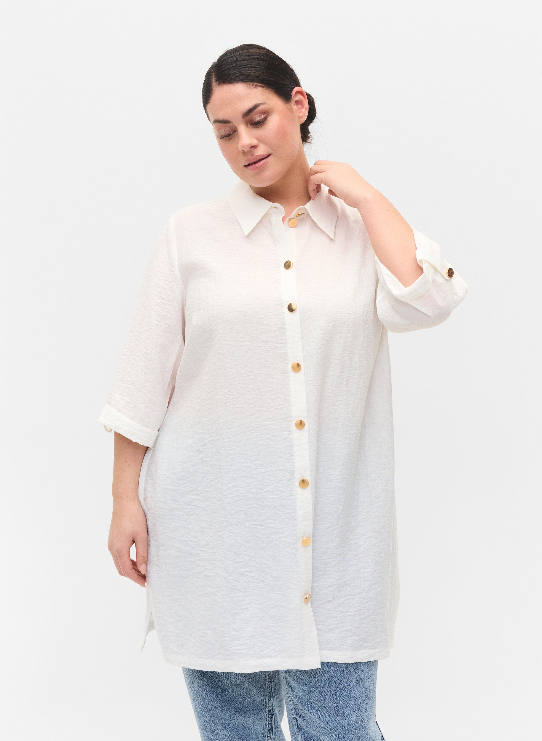 Zizzifashion Long shirt with 3/4 sleeves, Bright White, Model image number 0