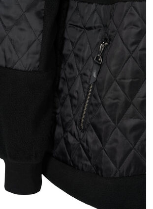 Sporty hooded fleece jacket with pockets, Black, Packshot image number 3
