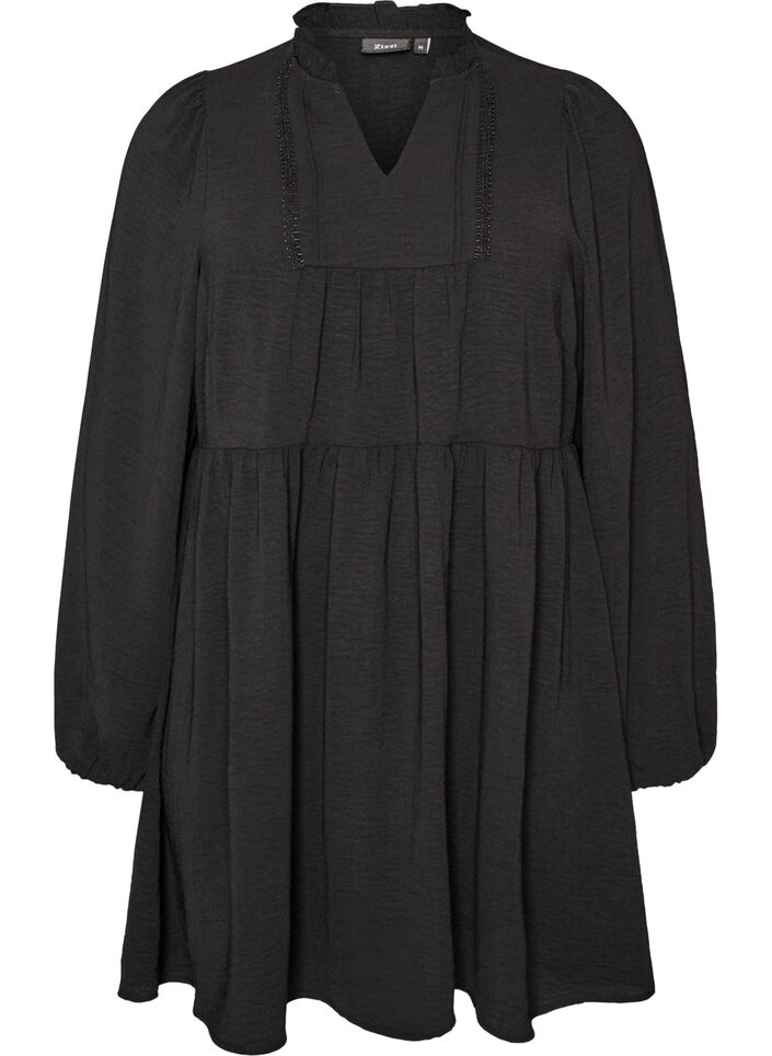 A-line dress with an empire line, Black, Packshot image number 0