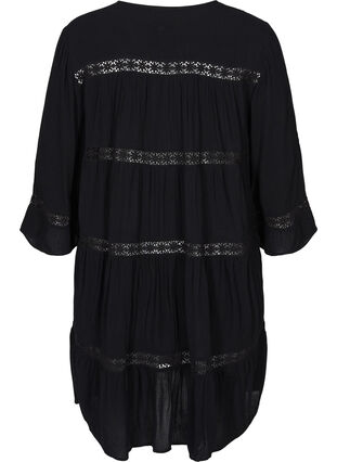 Viscose A-line dress with lace trim, Black, Packshot image number 1