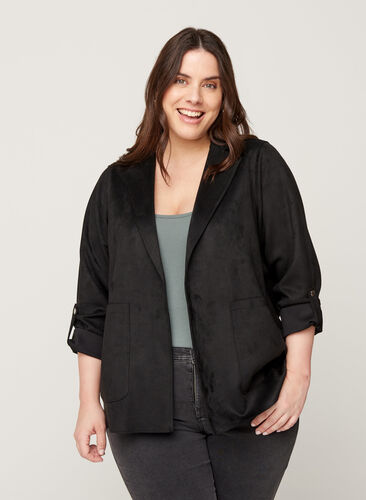 Open jacket with large pockets, Black, Model image number 0