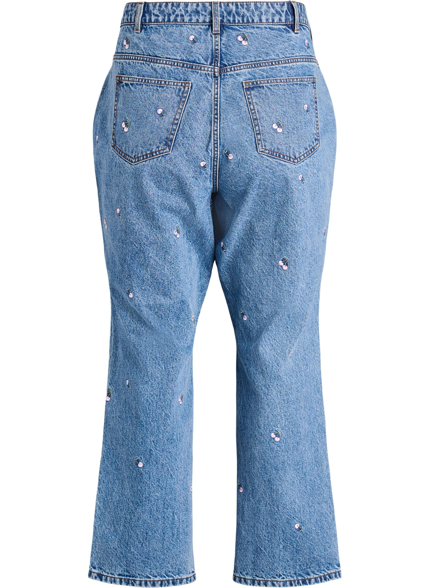 Zizzifashion High-waisted Gemma jeans with embroidered details, Blue, Packshot image number 1