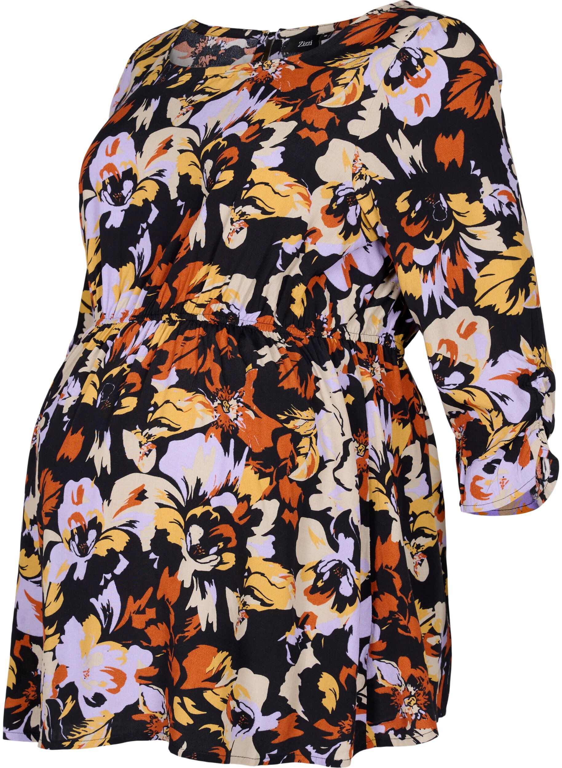 Zizzifashion Maternity blouse in viscose and floral print, Black Flower AOP, Packshot image number 0