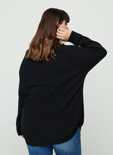 Knitted blouse with a round neckline, Black, Model image number 1