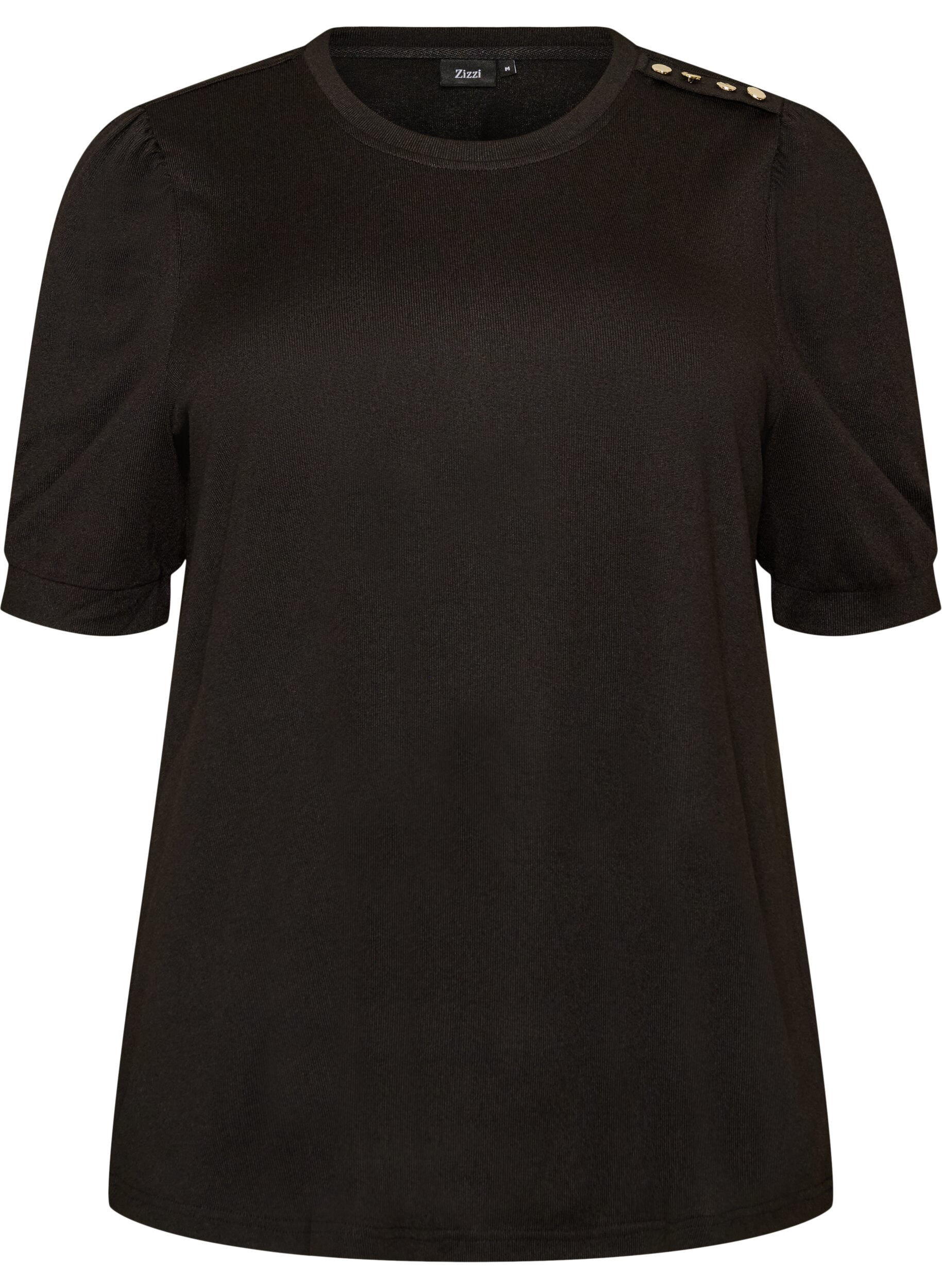 ZizzifashionBlouse with button detail and short puff sleeves, Black, Packshot image number 0