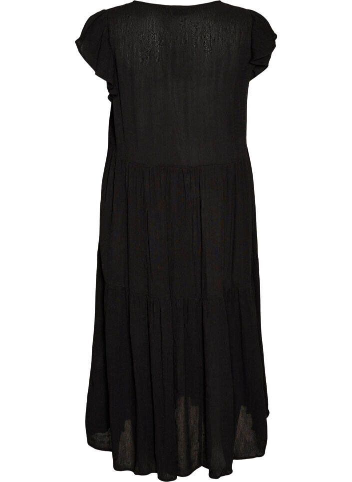 Midi dress in viscose with ruffle sleeves, Black, Packshot image number 1