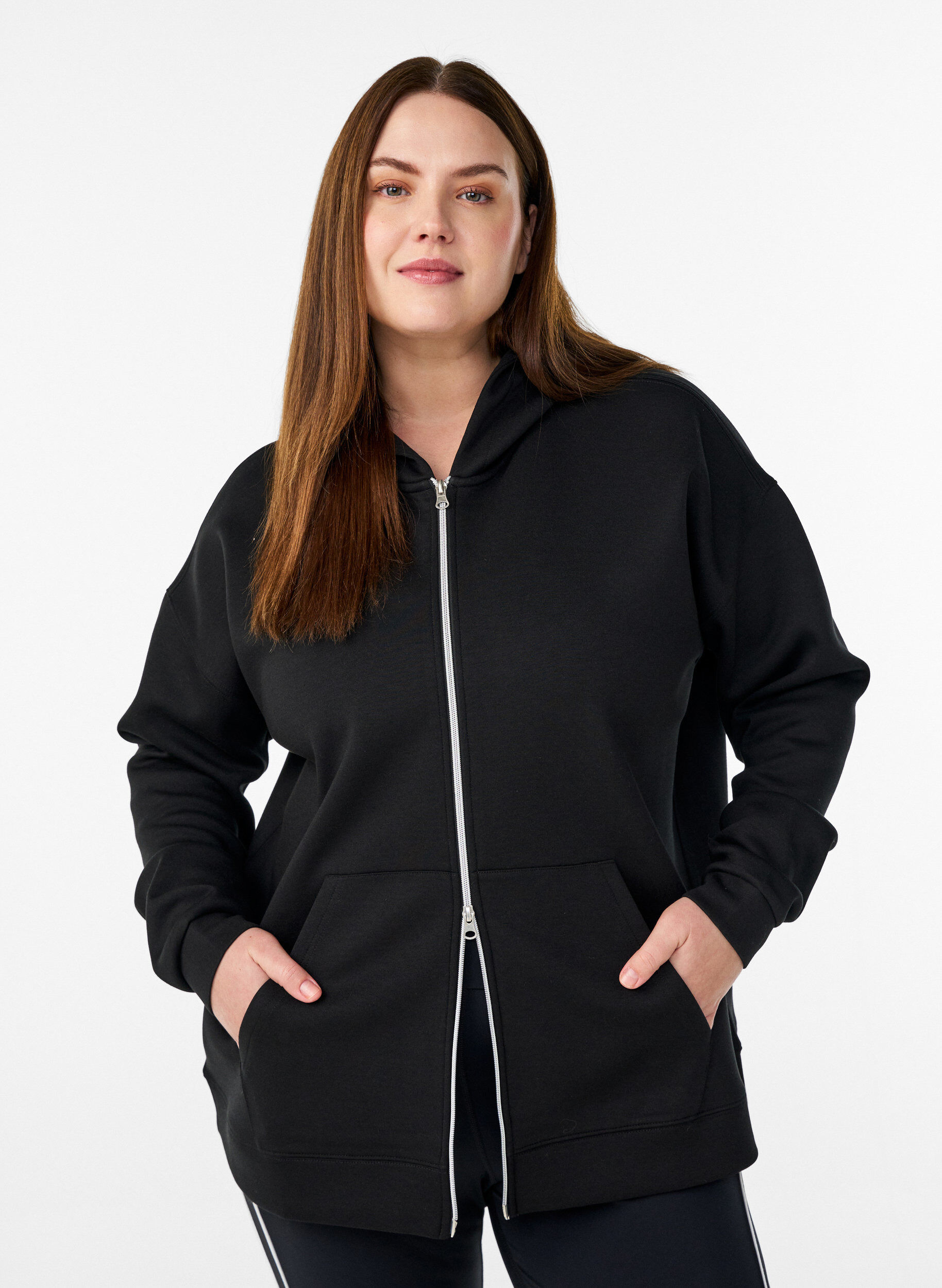 Zizzifashion Scuba hoodie with zip and pockets, Black, Model image number 0