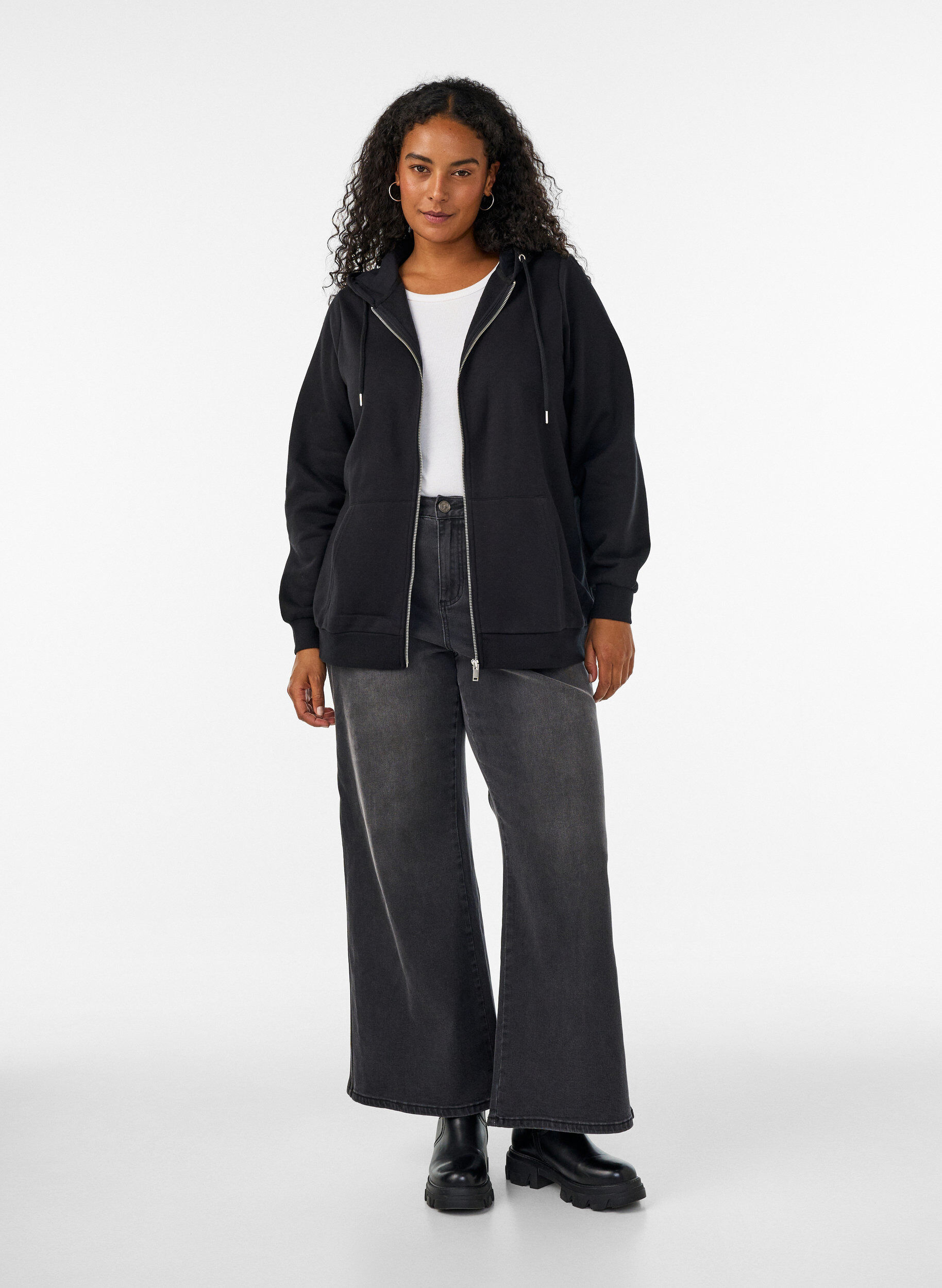 ZizzifashionZipped sweat hoodie with pockets, Black, Model image number 1